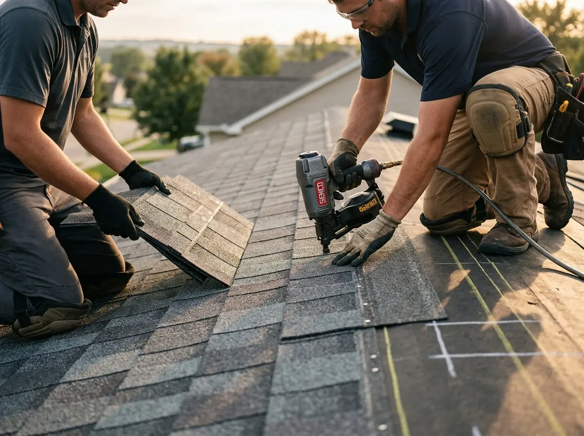 Professional roofer working on a residential roof in Slidell